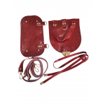 Suni Deri Sırt Çantası Seti Bordo Renk