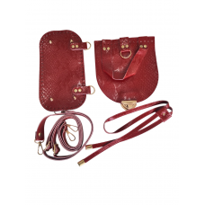 Suni Deri Sırt Çantası Seti Bordo Renk