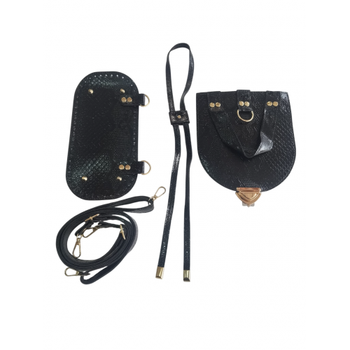 Suni Deri Sırt Çantası Seti Siyah Renk